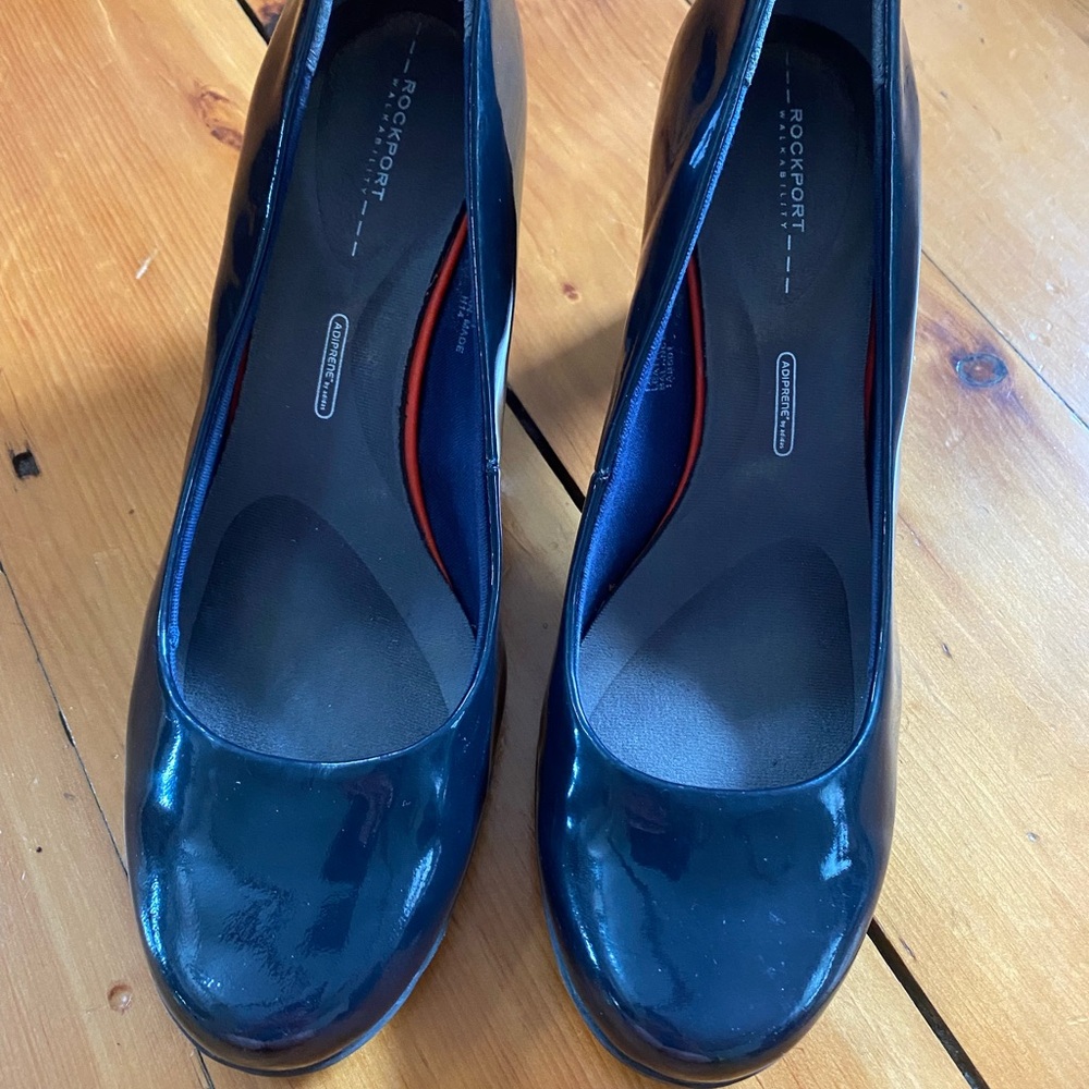 Rockport Total Motion Block Heel Pumps - Midnight Blue Patent Leather